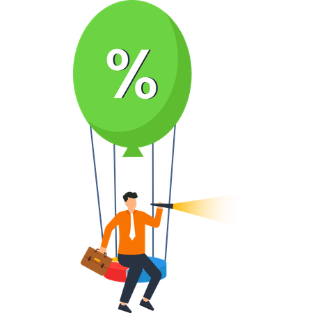 Businessman Riding Percentage Hot Air Balloon  Illustration
