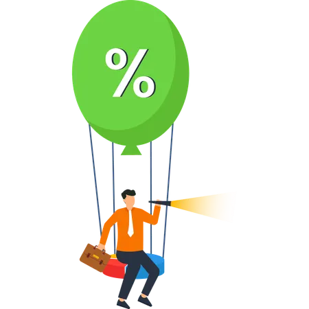 Businessman Riding Percentage Hot Air Balloon  Illustration