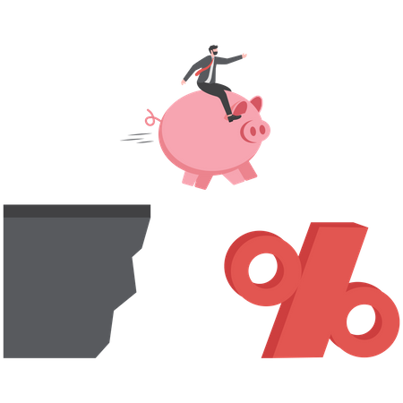 Businessman riding  piggy bank jumping into percentage sign  Illustration