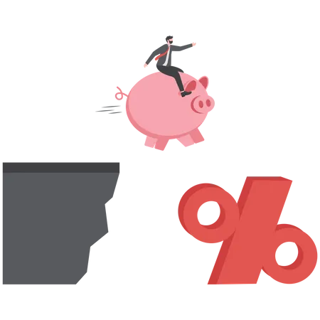 Businessman Riding A Piggy Bank Jumping Into Percentage Sign Financial Investment Profit On Deposit In Bank Illustration
