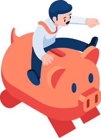 Businessman Riding Piggybank  Illustration