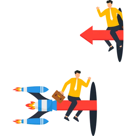 Businessman riding rocket & arrow  Illustration