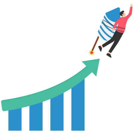 Businessman riding rocket on growth graph  Illustration