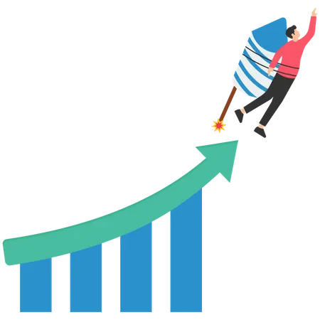 Businessman riding rocket on growth graph  Illustration