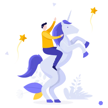 Businessman Riding Unicorn  Illustration