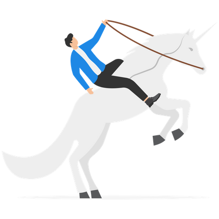 Businessman Riding Unicorn Looking At The Business Goal  Illustration