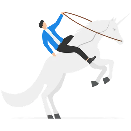 Businessman Riding Unicorn Looking At The Business Goal  Illustration