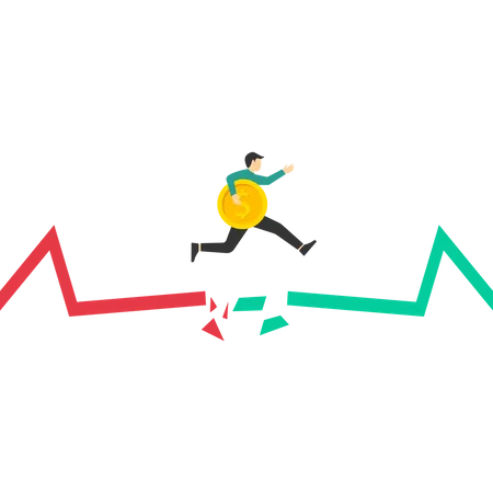 Businessman riding unicycle on stock chart  Illustration