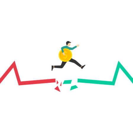 Businessman riding unicycle on stock chart  Illustration