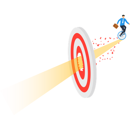 Businessman Riding Unicycle Through Target:  Illustration