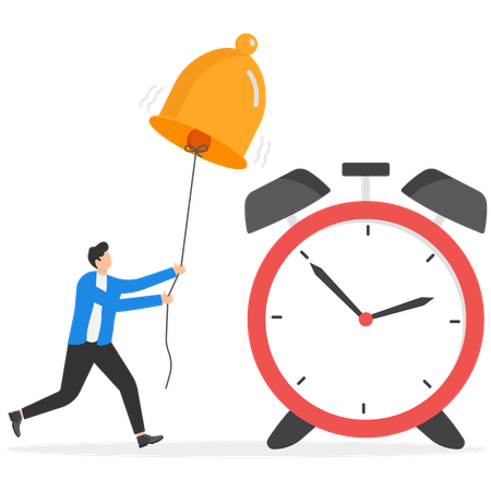 Businessman ringing bell for alarm  while having time warning for employee  Illustration