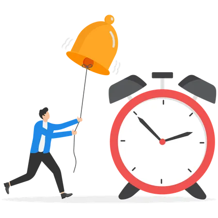 Businessman ringing bell for alarm  while having time warning for employee  Illustration