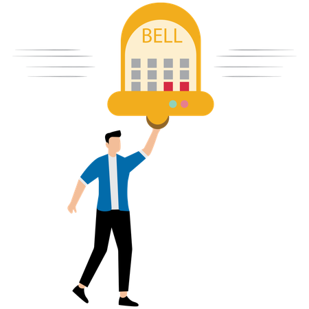 Businessman ringing the big bell with online promotion  Illustration