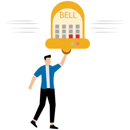 Businessman ringing the big bell with online promotion  Illustration