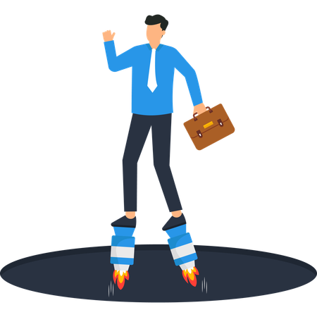 Businessman Rocket Boots Fast Growth Startup Success  Illustration