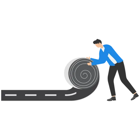 Businessman Rolling Career Path Road Carpet For His Team Colleague Career Path Road To Success Begin Career Development Leadership To Plan For Business Direction Illustration