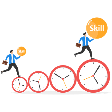 Businessman rolling on bid ball with time  Illustration