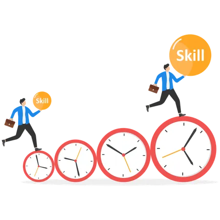 Businessman rolling on bid ball with time  Illustration