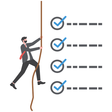Businessman rope climbing on work check list completion  Illustration