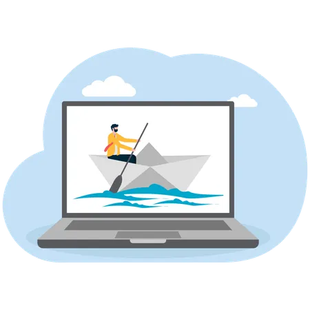 Businessman rowing on boat  Illustration