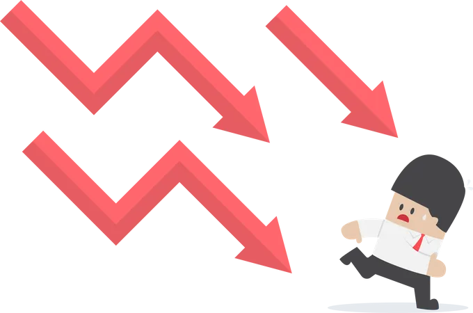 Businessman run away from falling graph  Illustration