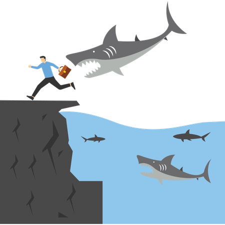 Businessman run away from shark  Illustration