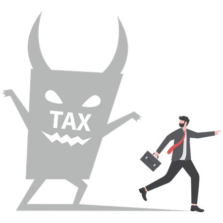 Businessman run away from tax devil  Illustration