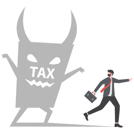 Businessman run away from tax devil  Illustration