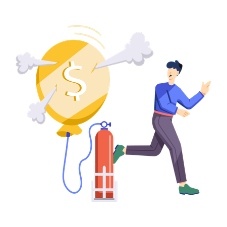 Businessman run away while getting Business Inflation  Illustration