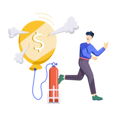 Businessman run away while getting Business Inflation  Illustration