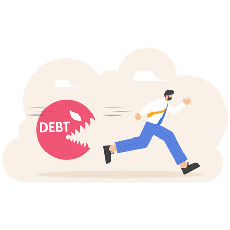 Businessman run chasing money coin with run away from debt  Illustration