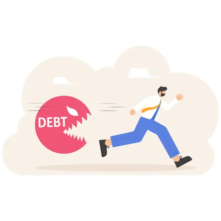Businessman run chasing money coin with run away from debt  Illustration
