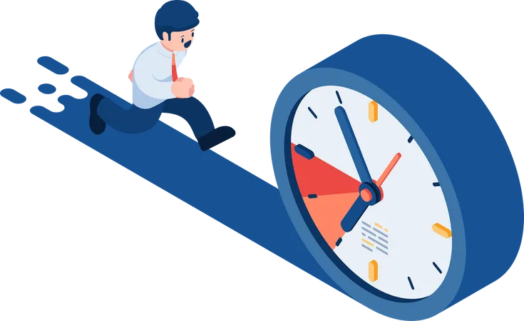 Flat 3 D Isometric Businessman Run Follow The Clock Deadline And Time Management Concept Illustration