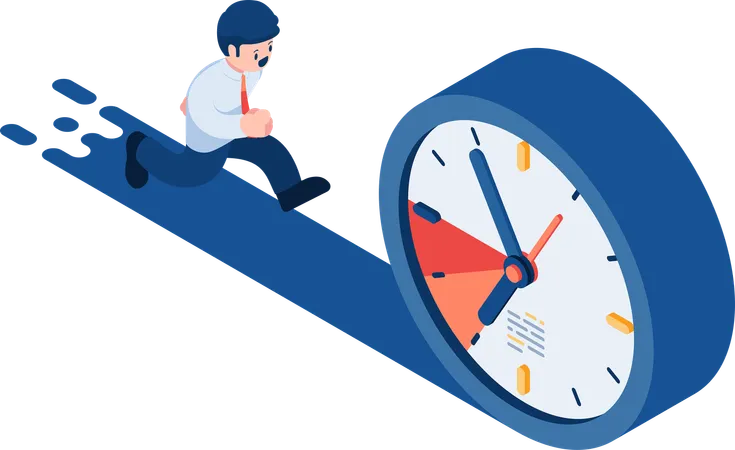 Businessman Run Follow The Clock  Illustration