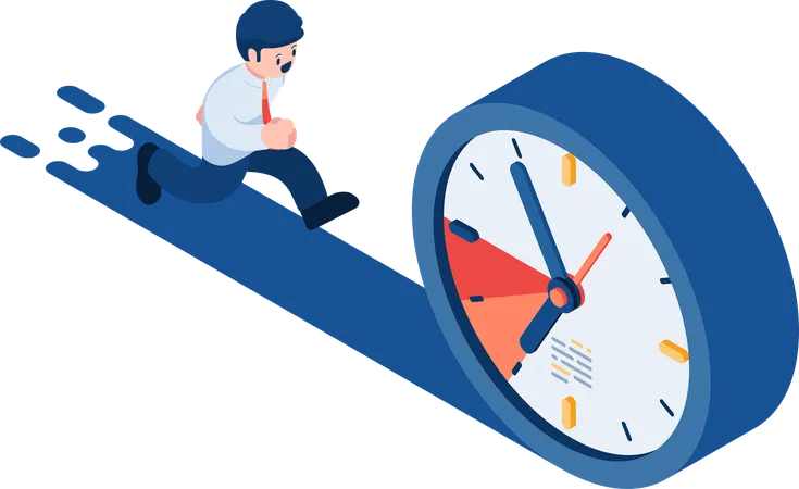 Businessman Run Follow The Clock  Illustration