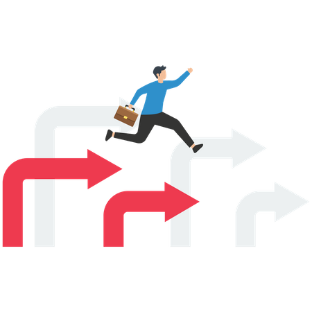 Businessman run forward with the direction of the arrow  Illustration