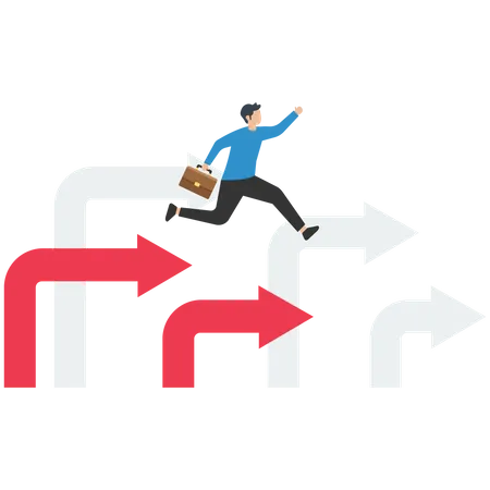 Businessman run forward with the direction of the arrow  Illustration