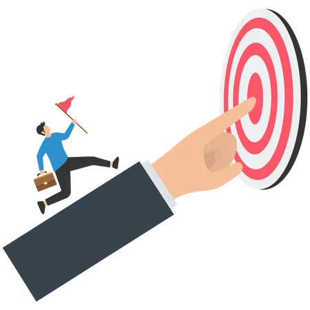 Businessman run on hand pointing toward target  Illustration