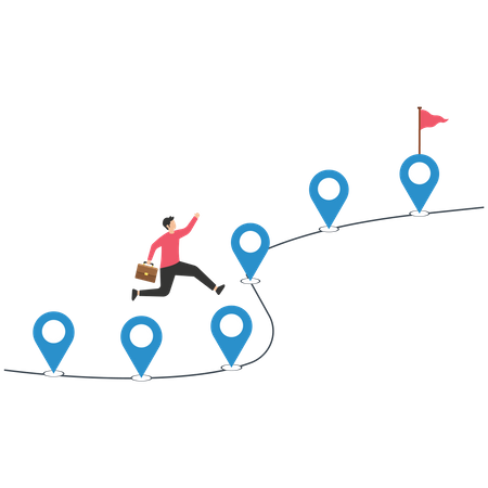 Businessman run on milestone location pin on business roadmap  Illustration