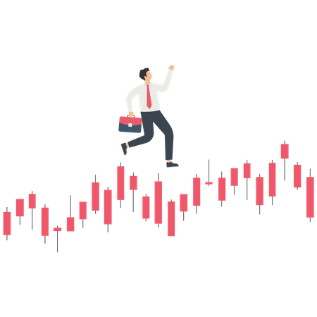 Businessman run over a stock market  Illustration