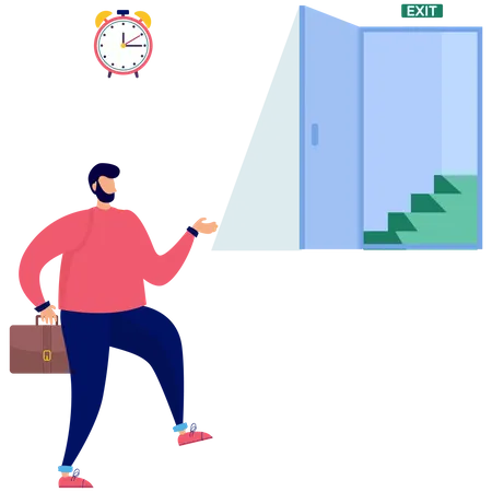 Businessman run to open exit door  Illustration