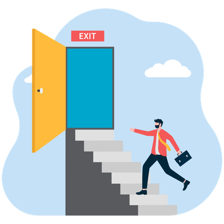 Businessman run to open exit door  Illustration