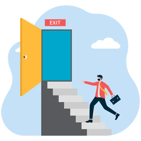 Businessman run to open exit door  Illustration