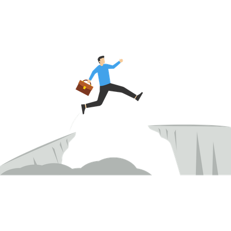 Businessman running across abyss  Illustration