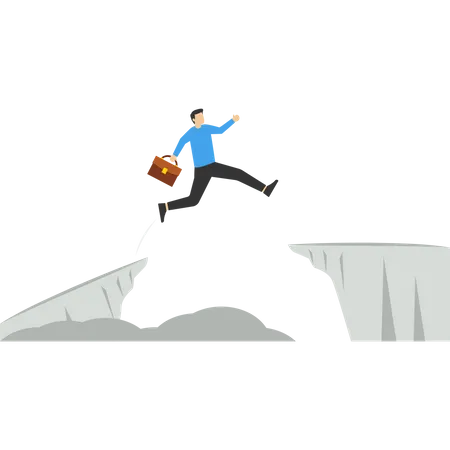 Businessman running across abyss  Illustration