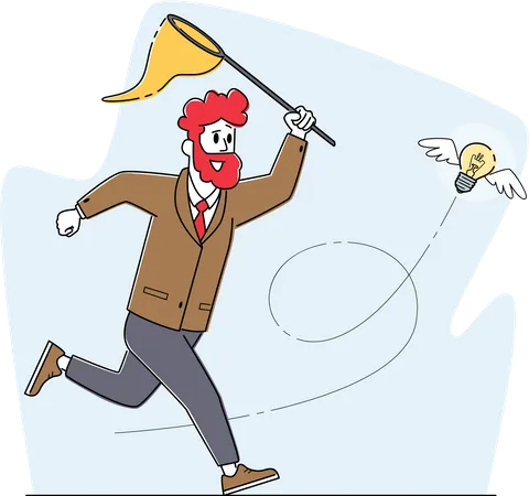 Businessman running after creative idea  Illustration