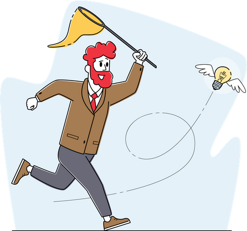 Businessman running after creative idea  Illustration