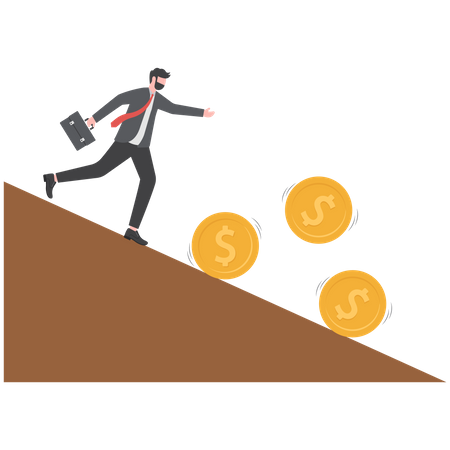Businessman running after dollar coin  Illustration