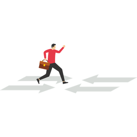 Businessman running and choose direction  Illustration