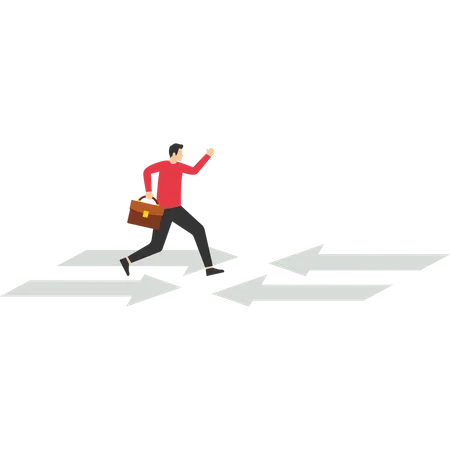 Businessman running and choose direction  Illustration